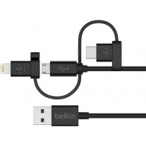 Универсальный кабель Belkin USB-A TO MICRO USB/LTG/USB-C,4,CHRG/SYNC CABLE (F8J050bt04-BLK)