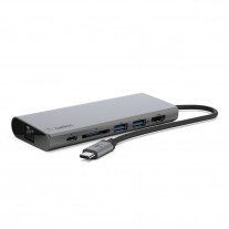 Концентратор Belkin Travel Hub USB-C PD, USB-C, 2/USB 3.0, HDMI, Gigabit, space gray (F4U092btSGY)