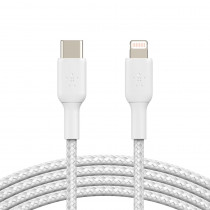 Кабель Belkin BRAIDED Cable  Lightning - USB-С, 1m, PVC, white (CAA004BT1MWH)