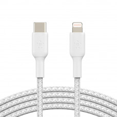 Кабель Belkin BRAIDED Cable  Lightning - USB-С, 1m, PVC, white (CAA004BT1MWH)