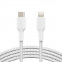 Кабель Belkin BRAIDED Cable  Lightning - USB-С, 1m, PVC, white (CAA004BT1MWH)